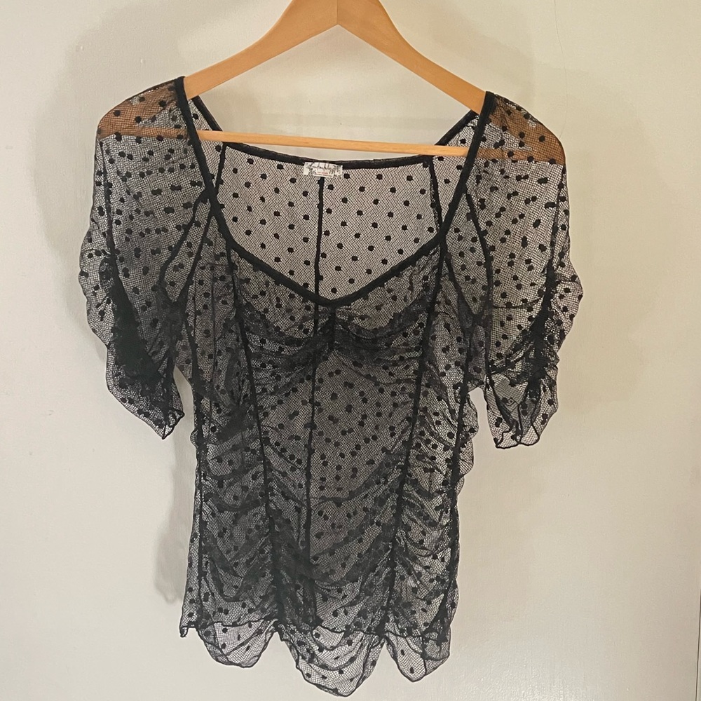 NWT Intimately Free People Sheer Polka Dot Top Black
